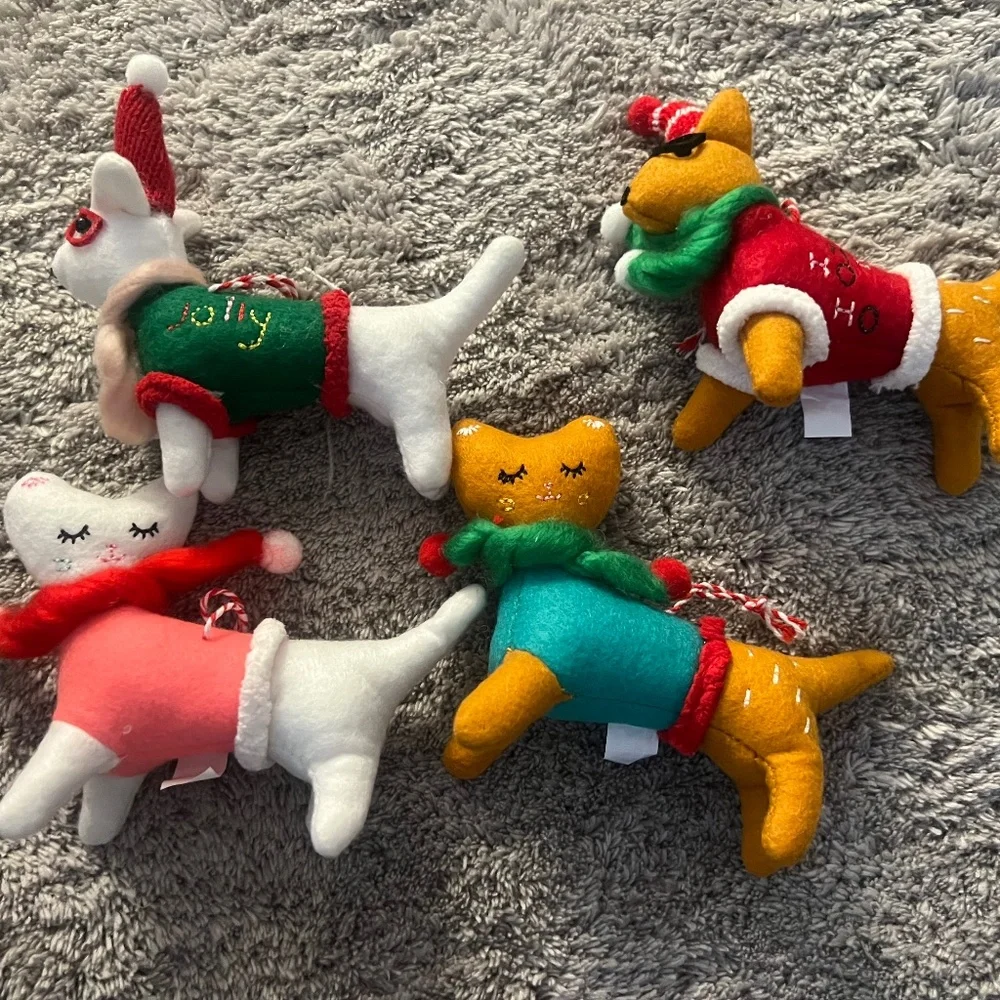 4 cats and dogs Christmas ornaments